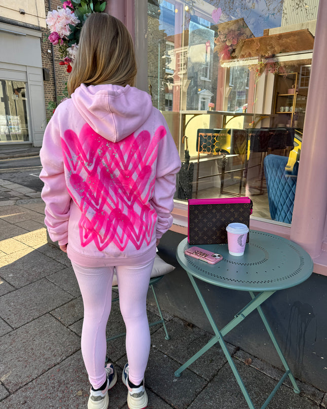 Pink/Hot Pink Sprayed Ruched Hoodie