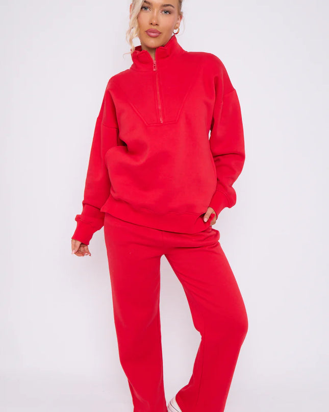 1/2 Zip Top & Jogger Fleece Co-Ord Red
