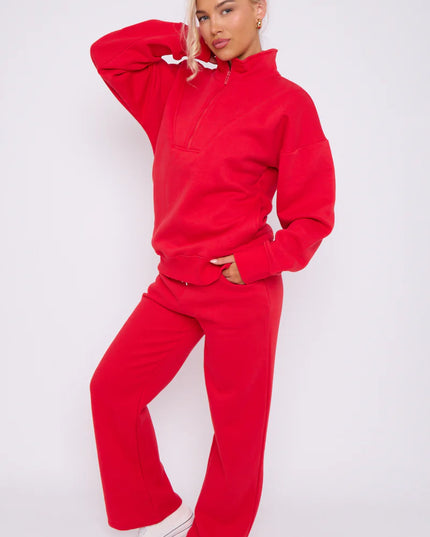 1/2 Zip Top & Jogger Fleece Co-Ord Red