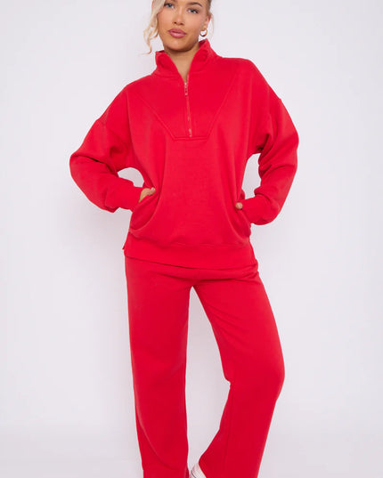 1/2 Zip Top & Jogger Fleece Co-Ord Red