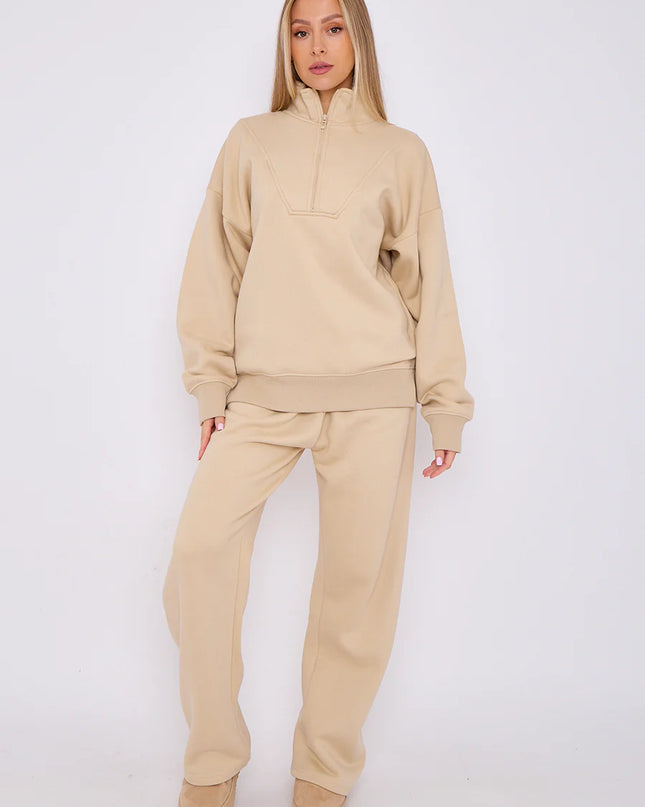 1/2 Zip Top & Jogger Fleece Co-Ord Beige