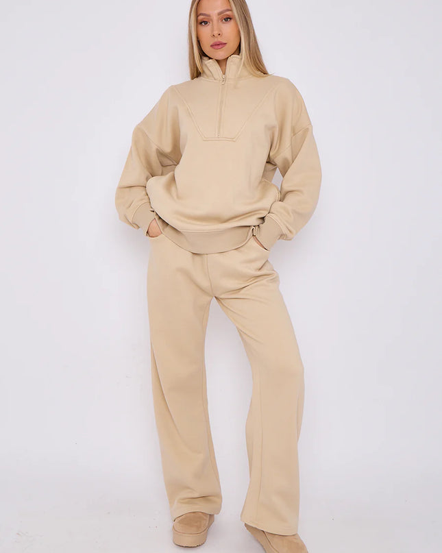 1/2 Zip Top & Jogger Fleece Co-Ord Beige