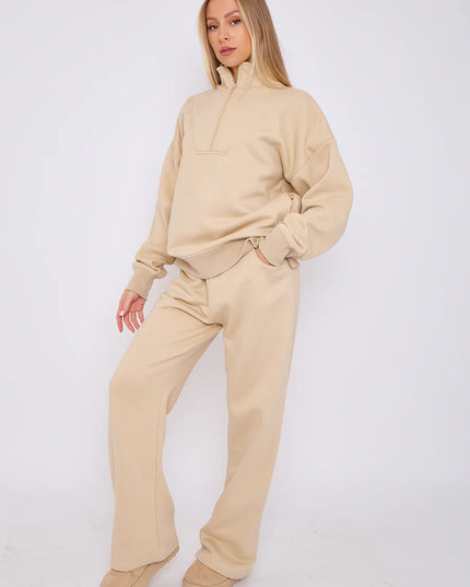 1/2 Zip Top & Jogger Fleece Co-Ord Beige