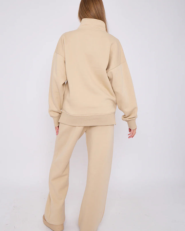 1/2 Zip Top & Jogger Fleece Co-Ord Beige