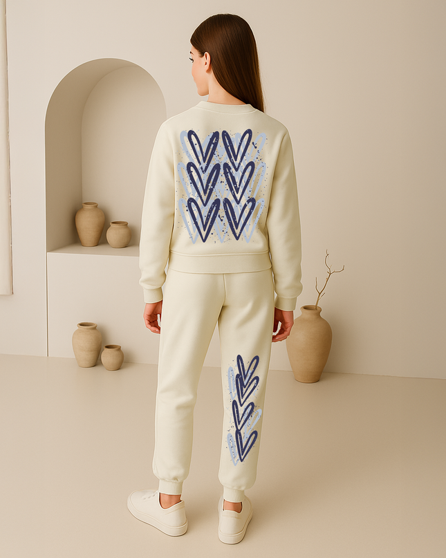 Navy Hearts Printed Sweatshirt Tracksuit Kids