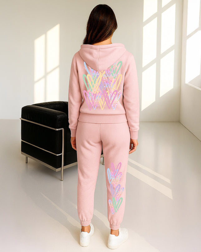 Pastel Leopard Print Hearts Printed Hooded Tracksuit Adult