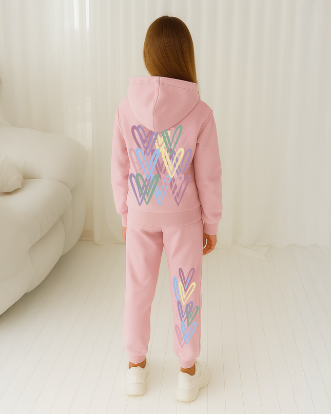 Dark Pastel Hearts Printed Hooded Tracksuit Kids