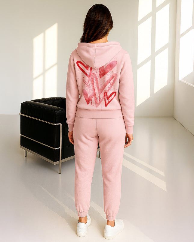 Red Scattered Hearts Printed Hooded Tracksuit Adult