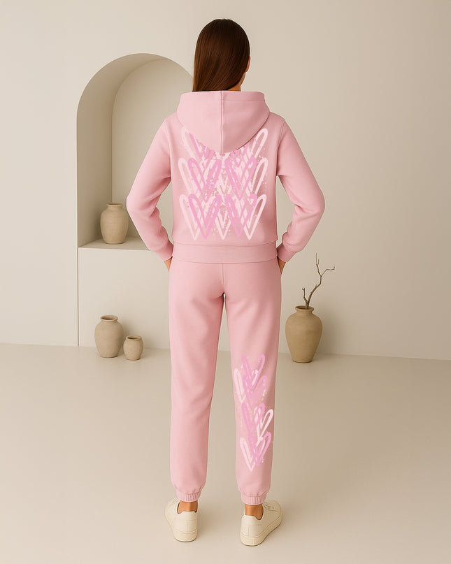 Pink Hearts Printed Hooded Tracksuit Adult
