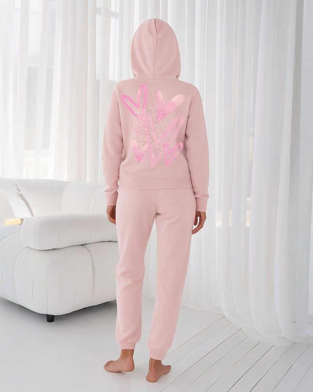 Pink Hearts Printed Hooded Tracksuit Adult