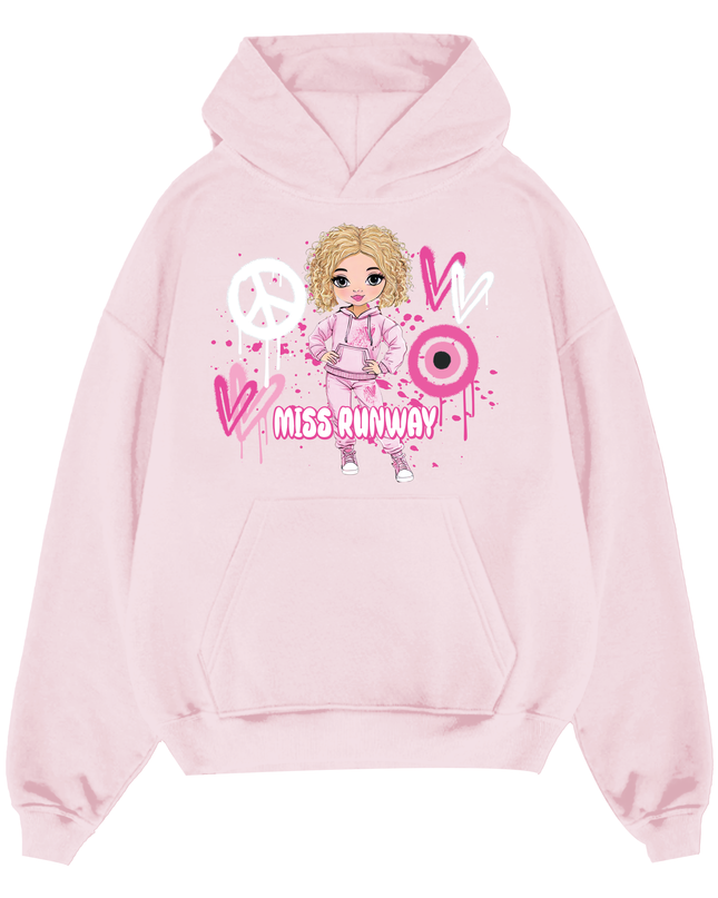 Miss Runway Doll Hoodie Pink Heart Design