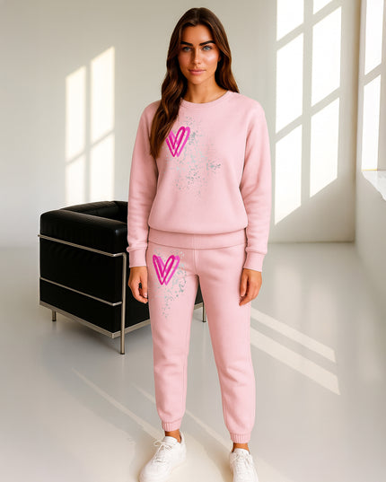 Hot Pink Hearts Printed Sweatshirt Tracksuit Adult