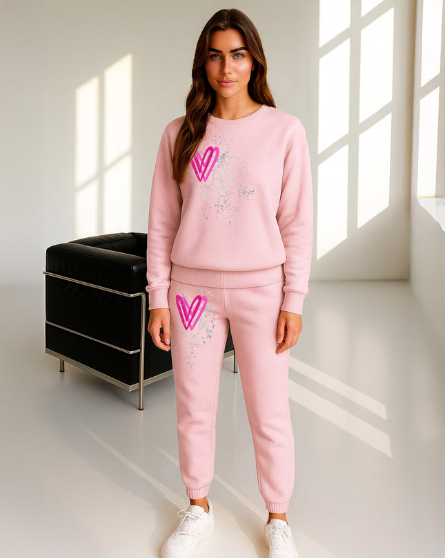 Hot Pink Hearts Printed Sweatshirt Tracksuit Adult