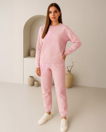 Pink Hearts Printed Sweatshirt Tracksuit Adult