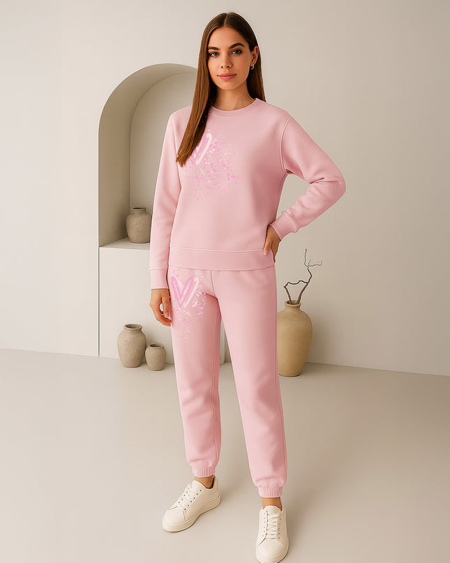 Pink Hearts Printed Sweatshirt Tracksuit Adult