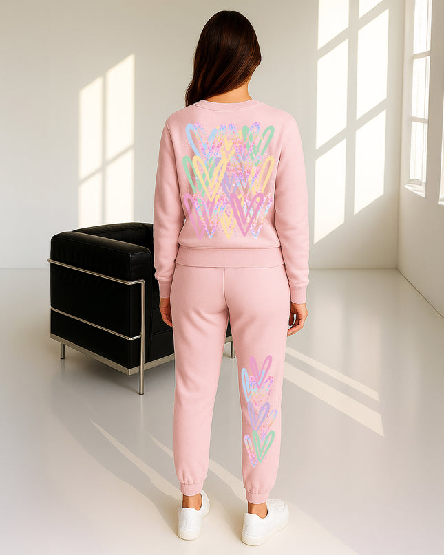 Pastel Leopard Print Hearts Printed Sweatshirt Tracksuit Adult