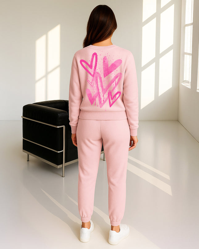 Hot Pink Scattered Hearts Printed Sweatshirt Tracksuit Adult