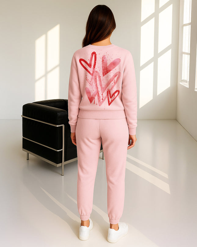 Red Scattered Hearts Printed Sweatshirt Tracksuit Adult