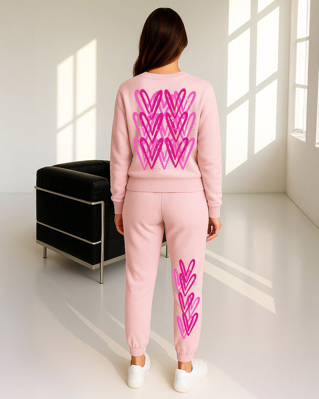 Hot Pink Hearts Printed Sweatshirt Tracksuit Adult