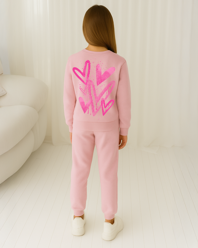 Hot Pink Scatter Hearts Printed Sweatshirt Tracksuit Kids