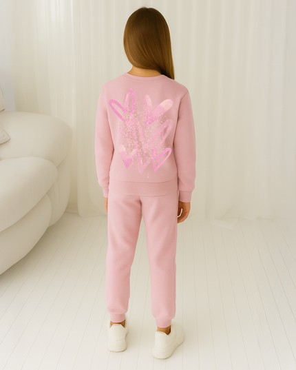Pink Scatter Hearts Printed Sweatshirt Tracksuit Kids