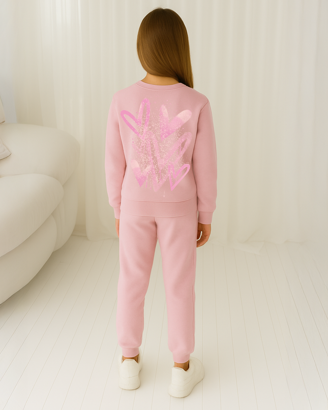 Pink Scatter Hearts Printed Sweatshirt Tracksuit Kids