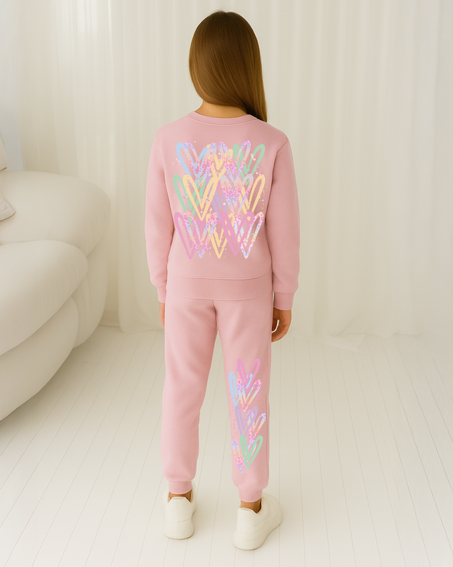 Pastel Leopard Hearts Printed Sweatshirt Tracksuit Kids