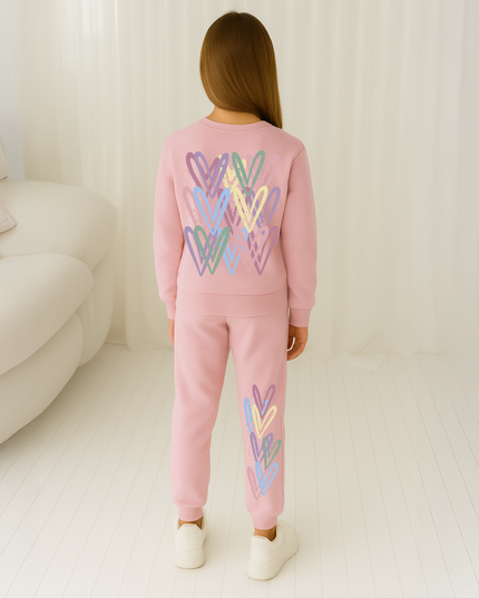 Dark Pastel Hearts Printed Sweatshirt Tracksuit Kids