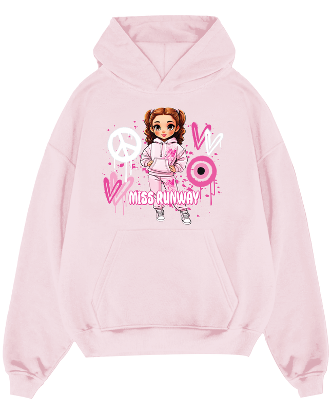 Miss Runway Doll Hoodie Pink Heart Design