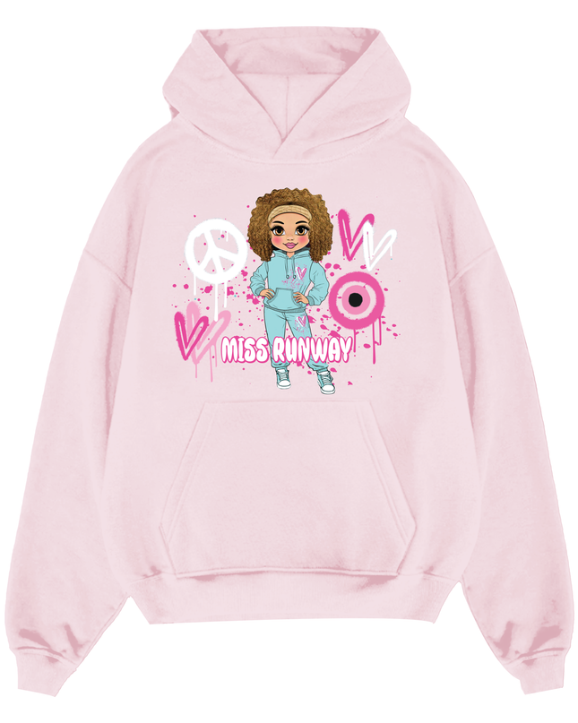 Miss Runway Doll Hoodie Pink Heart Design