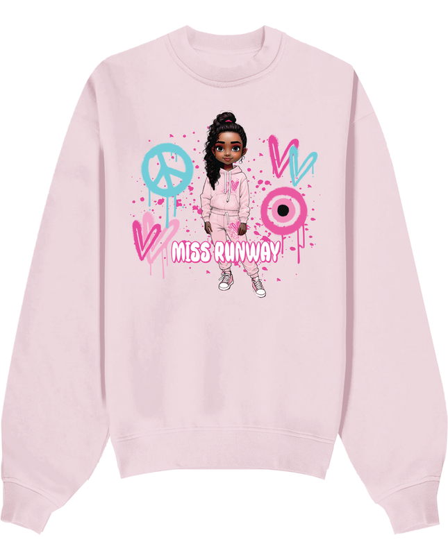 Miss Runway Doll Sweatshirt Pink/Green Heart Design