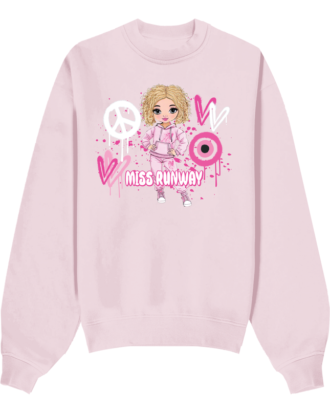 Miss Runway Doll Sweatshirt Pink Heart Design