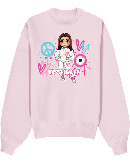 Miss Runway Doll Sweatshirt Pink/Green Heart Design
