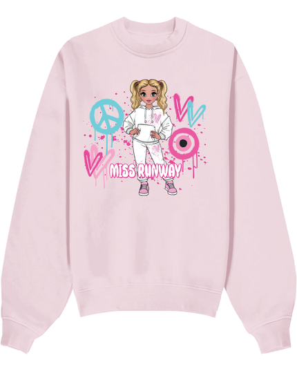 Miss Runway Doll Sweatshirt Pink/Green Heart Design