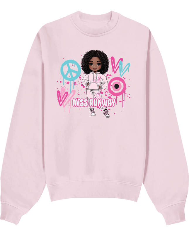 Miss Runway Doll Sweatshirt Pink/Green Heart Design