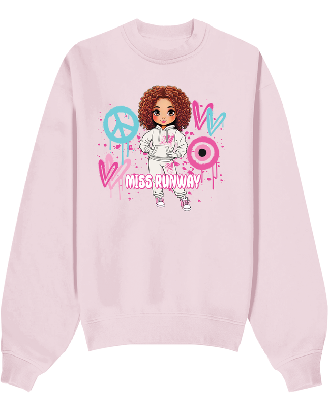 Miss Runway Doll Sweatshirt Pink/Green Heart Design
