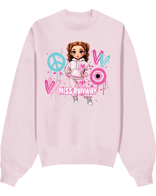 Miss Runway Doll Sweatshirt Pink/Green Heart Design