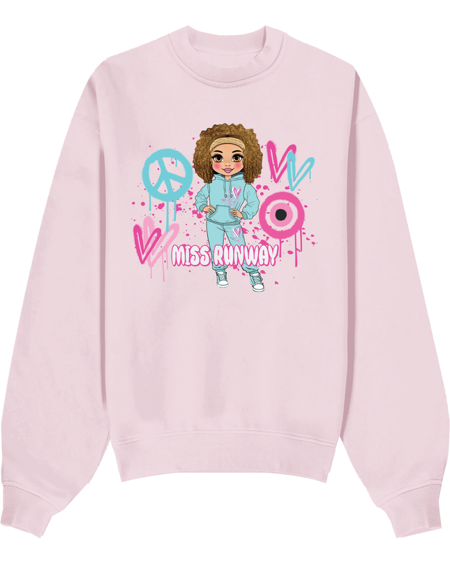 Miss Runway Doll Sweatshirt Pink/Green Heart Design