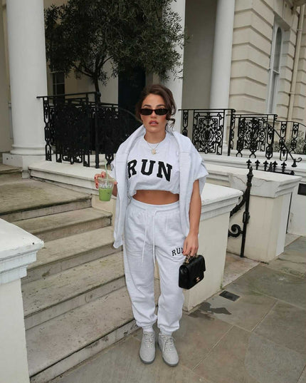 Ash Grey Run Appliqué Sweatpants