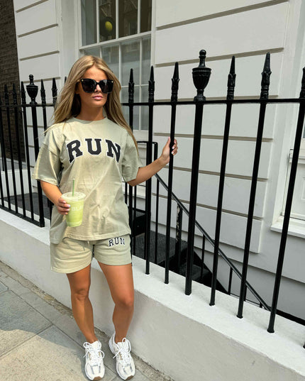 Sage Green Run Appliqué Shorts