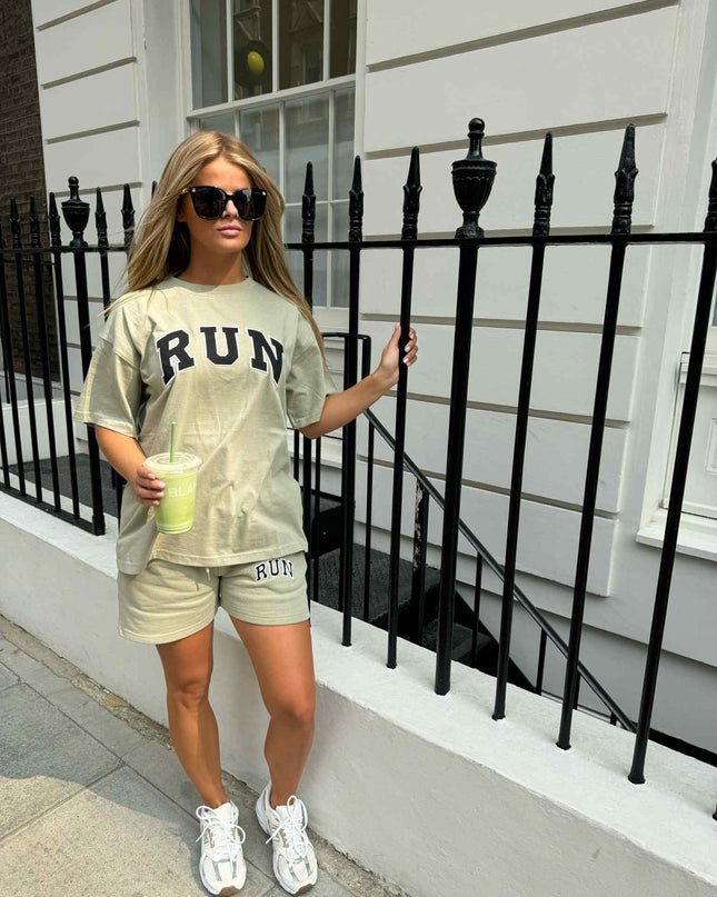 Sage Green Run Appliqué Shorts