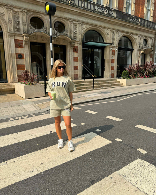 Sage Green Run Appliqué Shorts