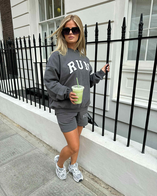 Charcoal Run Appliqué Shorts