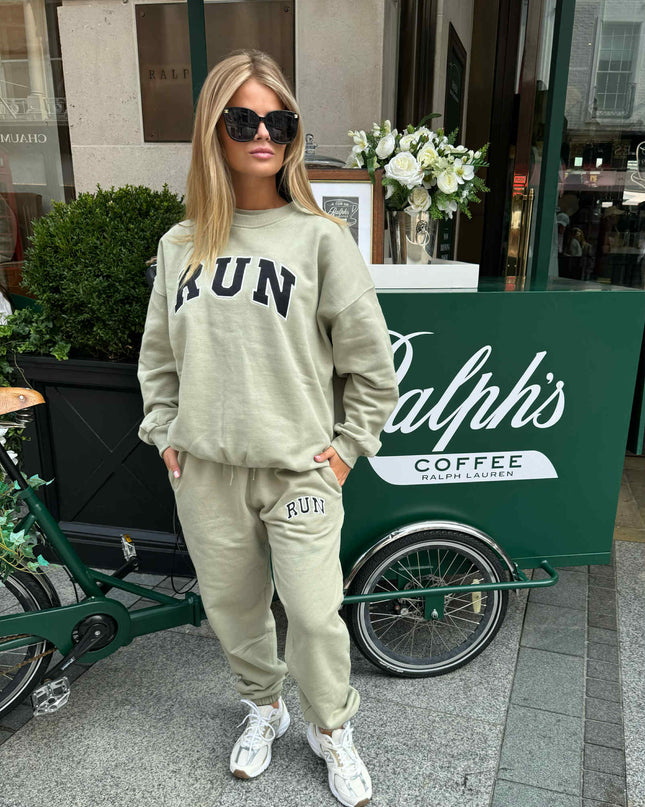 Sage Green Run Appliqué Sweatpants