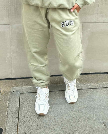 Sage Green Run Appliqué Sweatpants