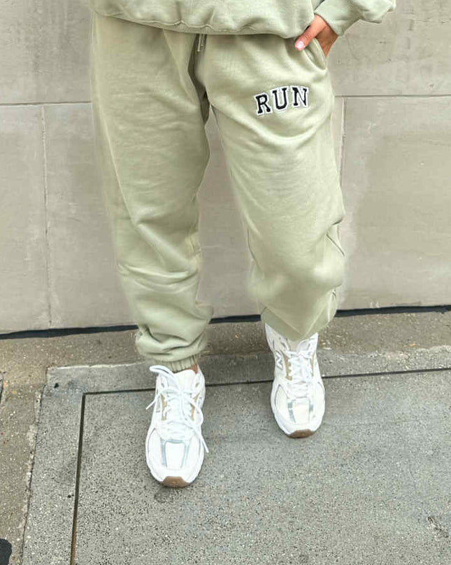 Sage Green Run Appliqué Sweatpants