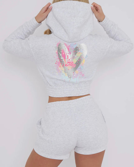 Miss Runway Silver Heart Printed Short Set