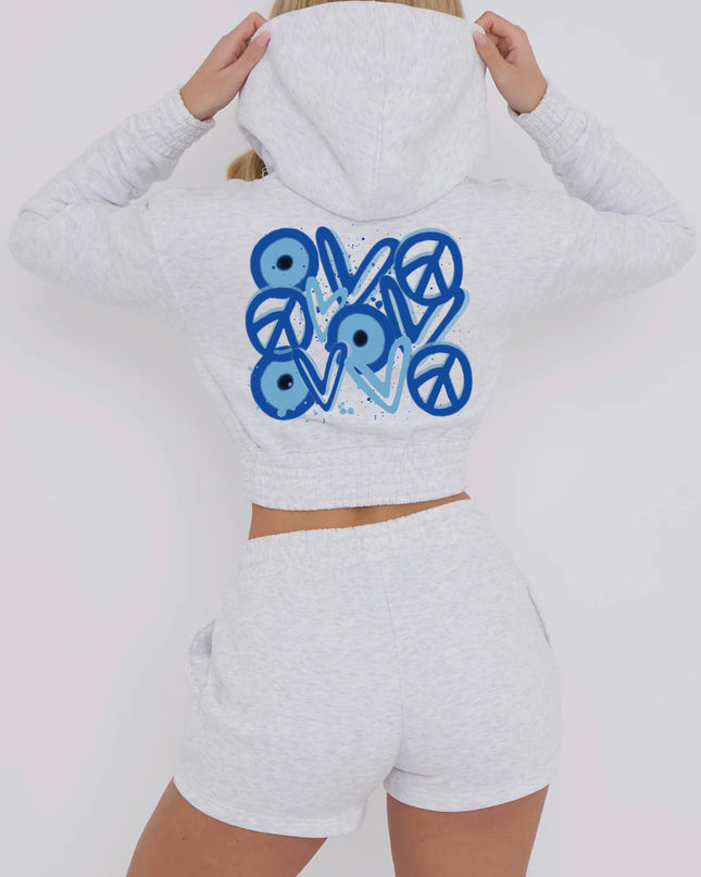 Blue Evil Eye, Heart, Peace Printed Short Set