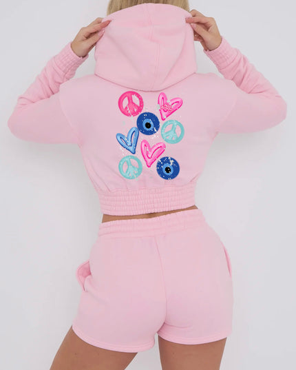 Pink/Blue Evil Eye, Peace Printed Short Set