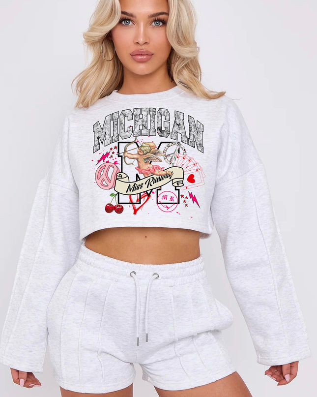Michigan Cropped Sweat Printed Short Set